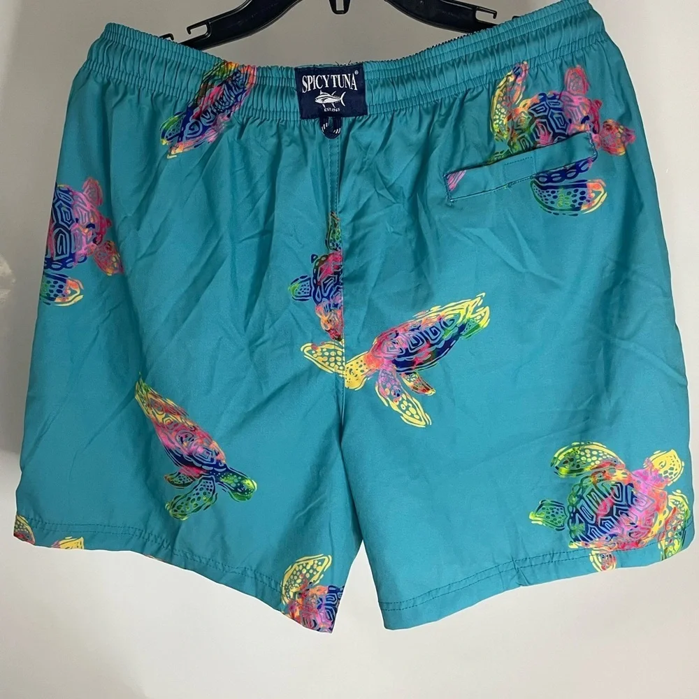 Spicy Tuna Teal turtle Swim Shorts size xl